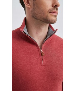 YE-6738-133 High zip neck vintage red jumper