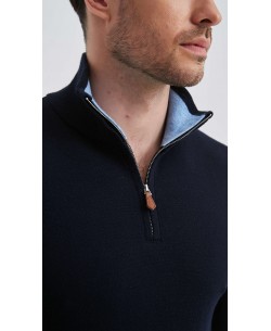 YE-6738-140 High zip neck navy blue jumper