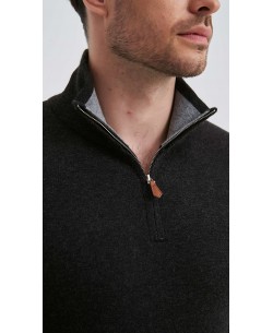 YE-6738-143 High zip neck vintage black jumper
