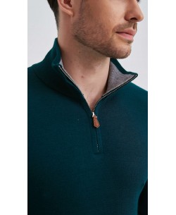 YE-6738-145 High zip neck dark green jumper
