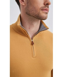 YE-6738-146 High zip neck mustard jumper