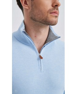 YE-6738-147 High zip neck light blue jumper