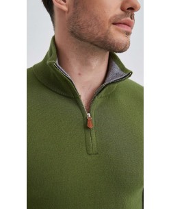 YE-6738-151 High zip neck olive green jumper