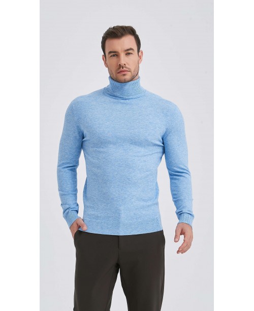 YE-6741-126 Pull col roulé bleu ciel