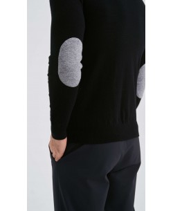 YE-6748-141 High zip neck black jumper with elbow pads