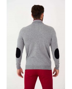 YE-6748-127 High zip neck grey jumper with elbow pads
