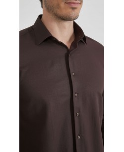  R002-25 Chemise coupe droite en coton piqué - Marron