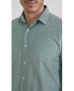  R002-50 Chemise coupe droite en coton piqué - Kaki