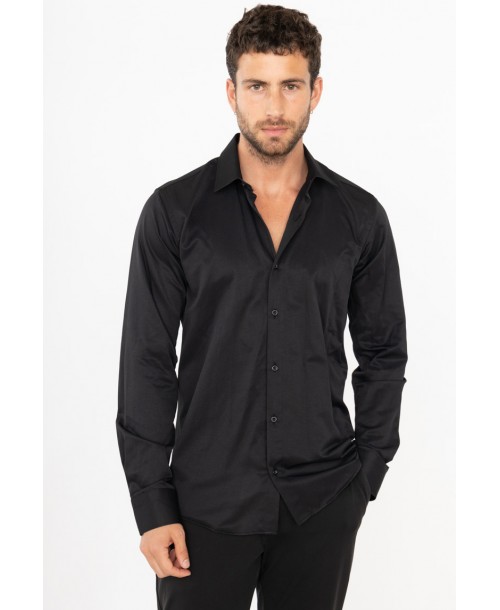 SAT100-10 Chemise noire en slim fit