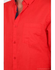 LIN-20-5 Chemise rouge en lin coupe ajustée