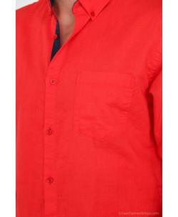 LIN-20-5 Chemise rouge en lin coupe ajustée