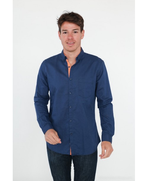 LIN-20-8 Chemise bleu foncé en lin à coupe ajustée