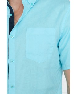 LIN-50-11 Turquoise blue linen sleeveles sshirt adjusted fit