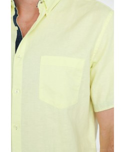 LIN-50-12 Yellow linen sleeveles sshirt adjusted fit