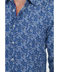 SLIM5039-05 Chemise bleu slim fit motifs PAISLEY