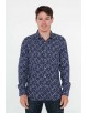 SLIM5039-06 Chemise bleu marine slim fit motifs PAISLEY