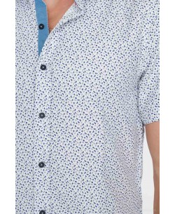 SLIM5359-1 White & blue printed sleeveless shirt slim fit