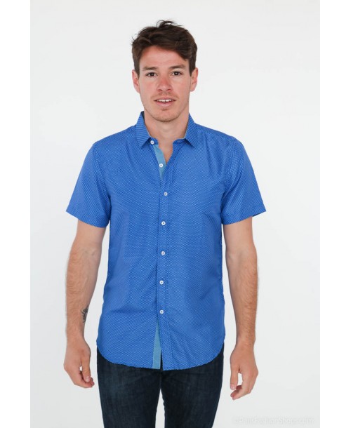 SLIM5359-9 Blue printed sleeveless shirt slim fit