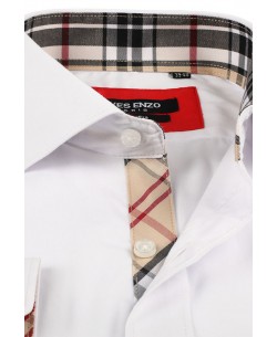 SLIM5029 White shirt with tartan check inner collar in slim fit