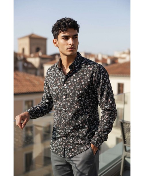 SLIM5037-15 Chemise noire slim fit motifs FEERICO SLIM5037-15 Chemise noire slim fit motifs FEERICO