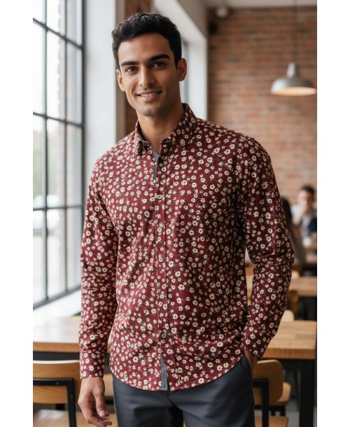 SLIM5037-04 Chemise bordeaux slim fit motifs DAYDREAM SLIM5037-04 Chemise bordeaux slim fit motifs DAYDREAM