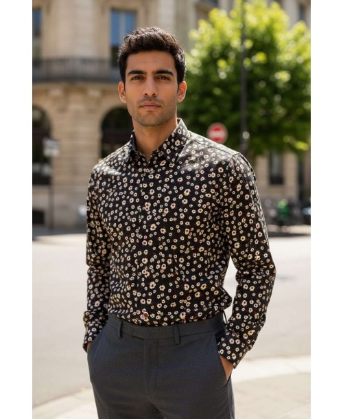 SLIM5037-06 Chemise noire slim fit motifs DAYDREAM SLIM5037-06 Chemise noire slim fit motifs DAYDREAM