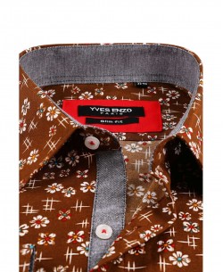 SLIM5037-13 Chemise terracotta slim fit motifs FEERICO