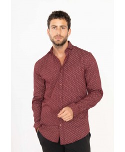 T08-4 Red burgundy STRETCH shirt NAPOLITAIN slim fit
