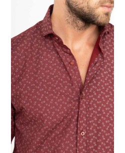 T08-4 Chemise slim fit STRETCH rouge bordeaux motifs NAPOLITAIN