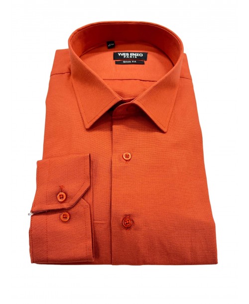 T60-37 Chemise piqué terracotta en slim fit