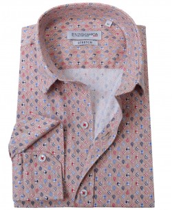 T03-5 Saumon stretch printed shirt slim fit