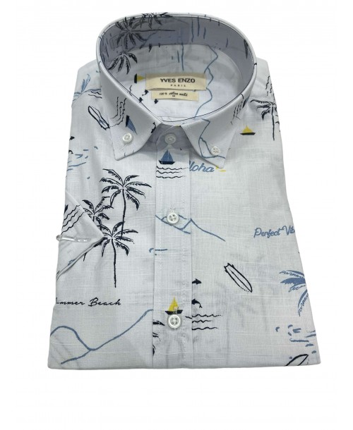 Chemise manche courte à motifs en voile de coton