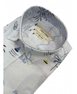 Chemise manche courte à motifs en voile de coton C-501
