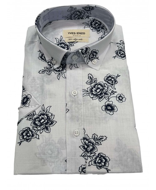 Chemise manche courte à motifs en voile de coton C-510