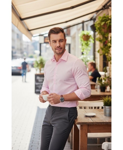 YE-203 Chemise rose en popeline de coton en coupe confort