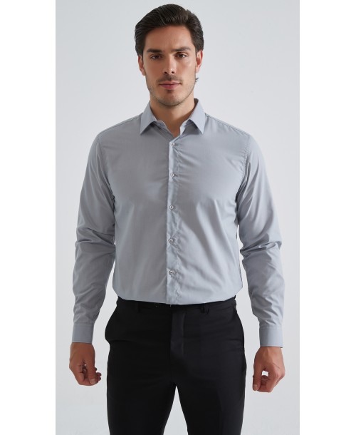 YE-280 Chemise grise popeline de coton confort fit