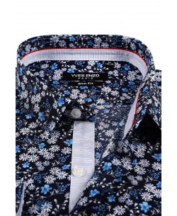 SLIM5042-2 Slim fit navy shirt Floral prints