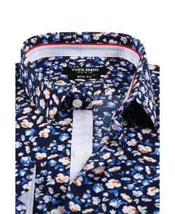 SLIM5042-4 Slim fit navy shirt Floral prints