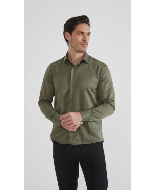 SAT200-44 Chemise vert kaki en confort fit