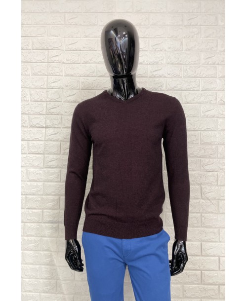YE-6732-9 V-neck vintage burgundy jumper