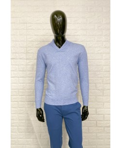 YE-6740-1 Shawl neck sky blue vintage jumper