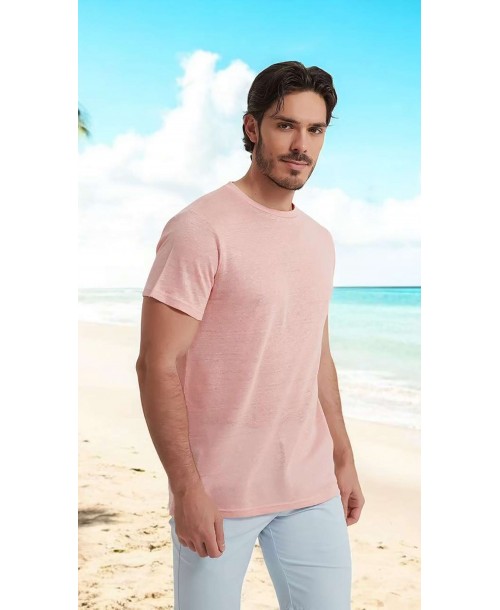 23501-14 T-shirt rose saumon en lin