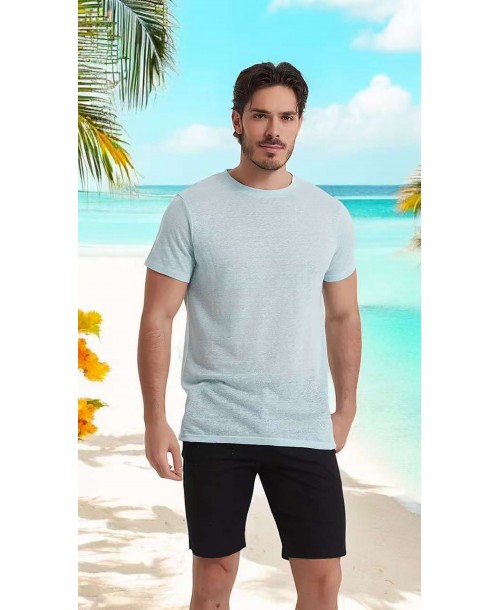 23501-07 T-shirt bleu ciel en lin