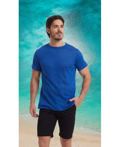 23501-08 T-shirt bleu royal en lin